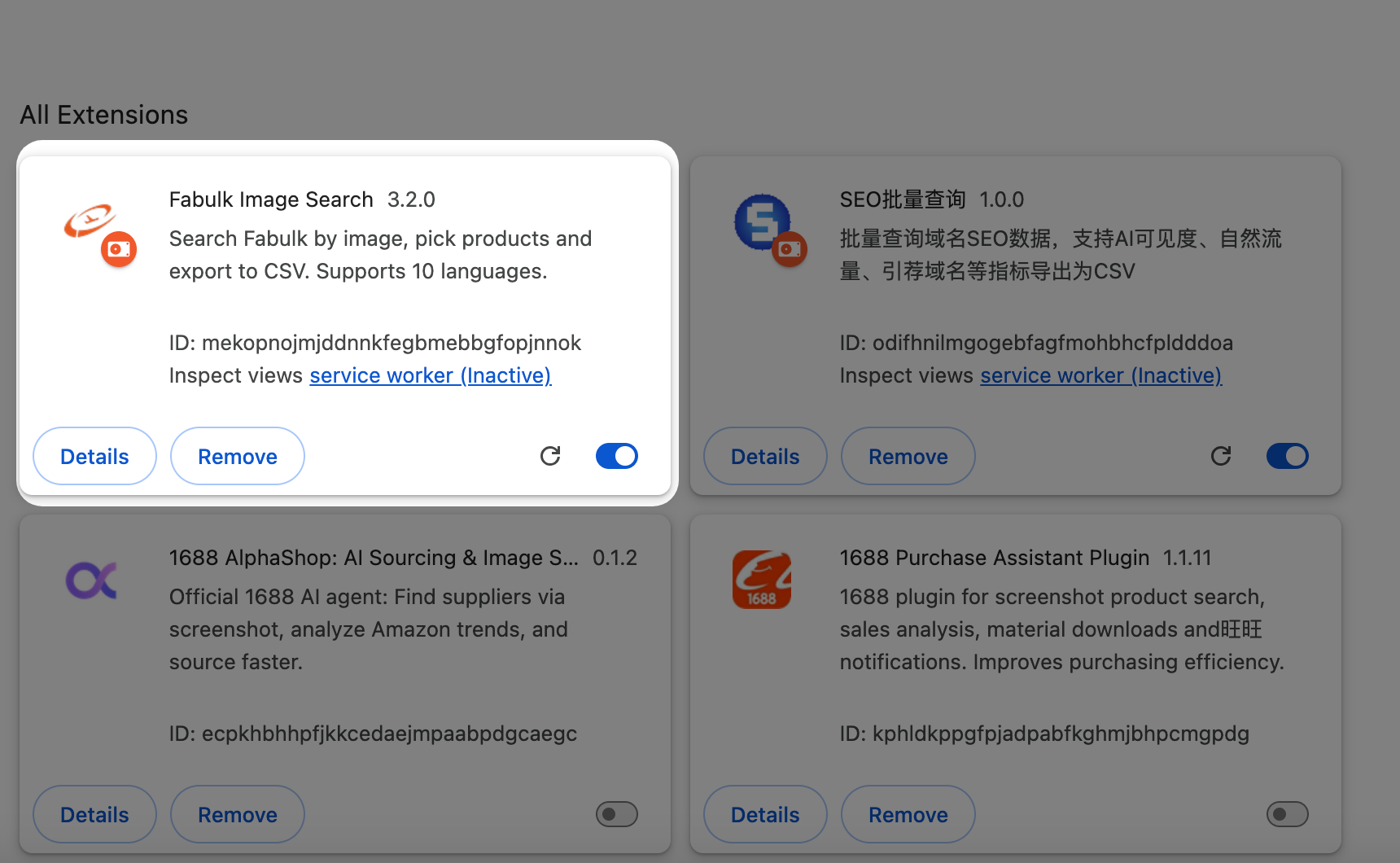 fabulk extension successfully loaded in Chrome extensions list