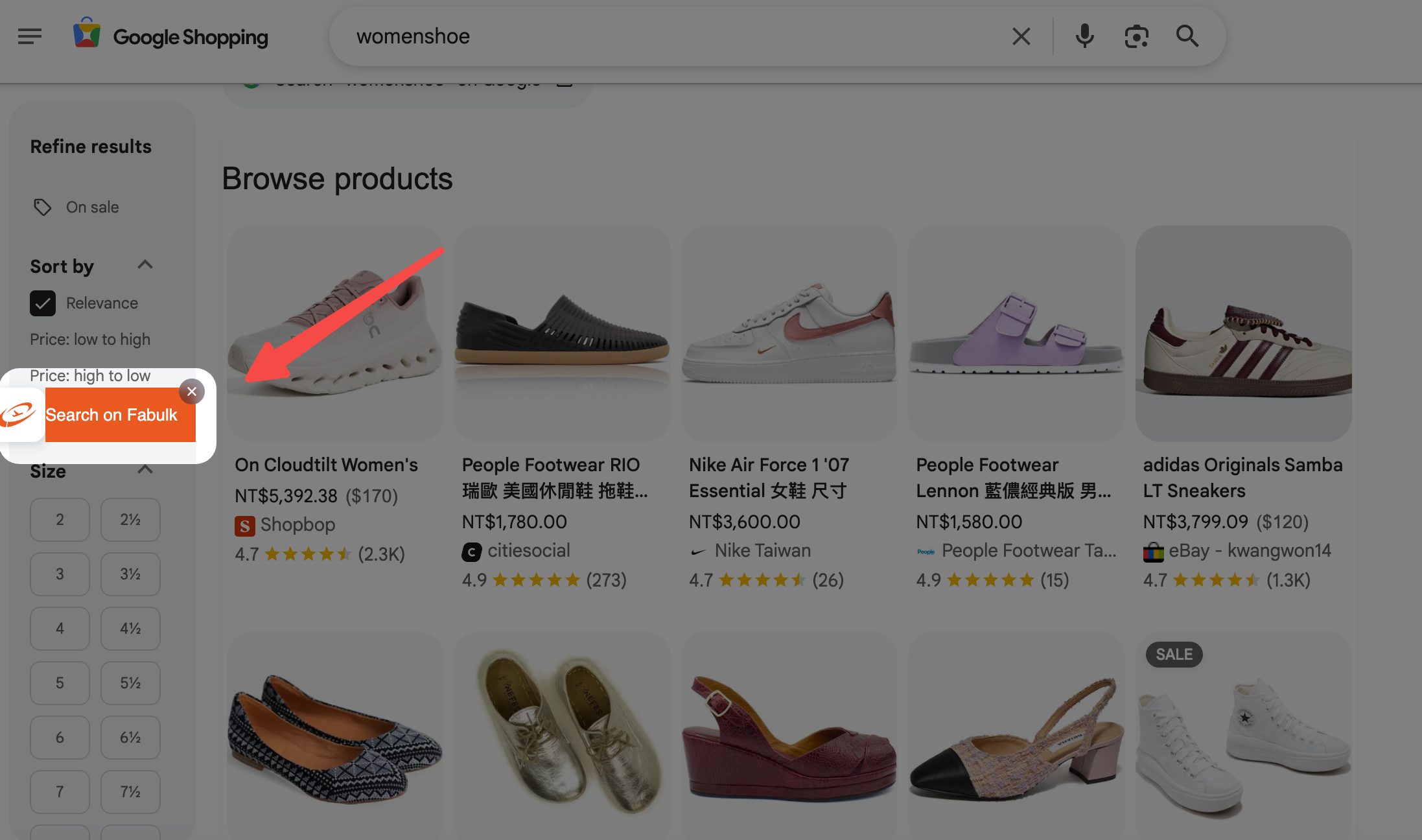 The search on fabulk icon on the left side of the browser page