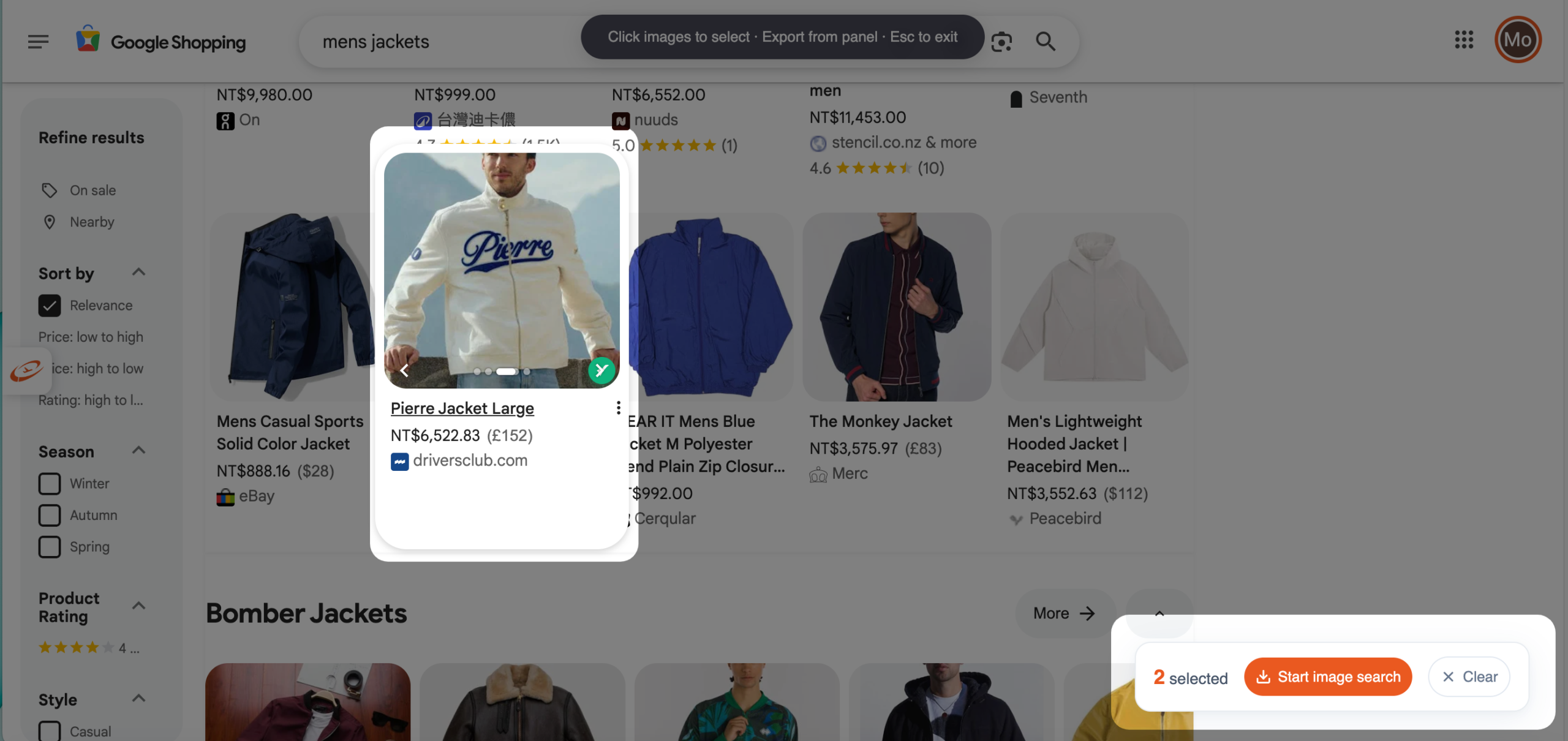 More products selected on a shopping page for batch fabulk image search